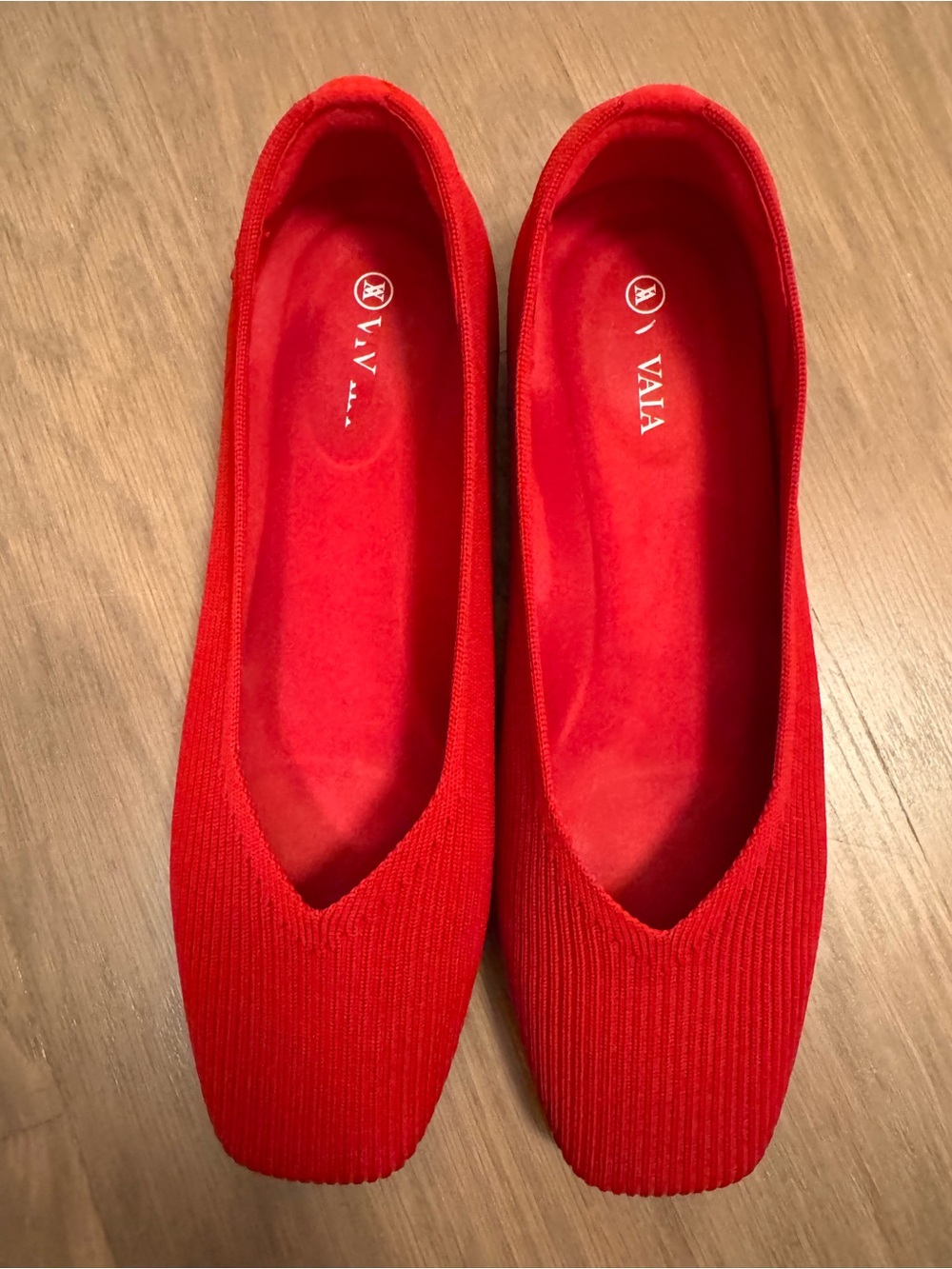 Vivaia Red Square Toe Knit Ballet Flats Size 40.5 / US 9-9.5 Margot Style